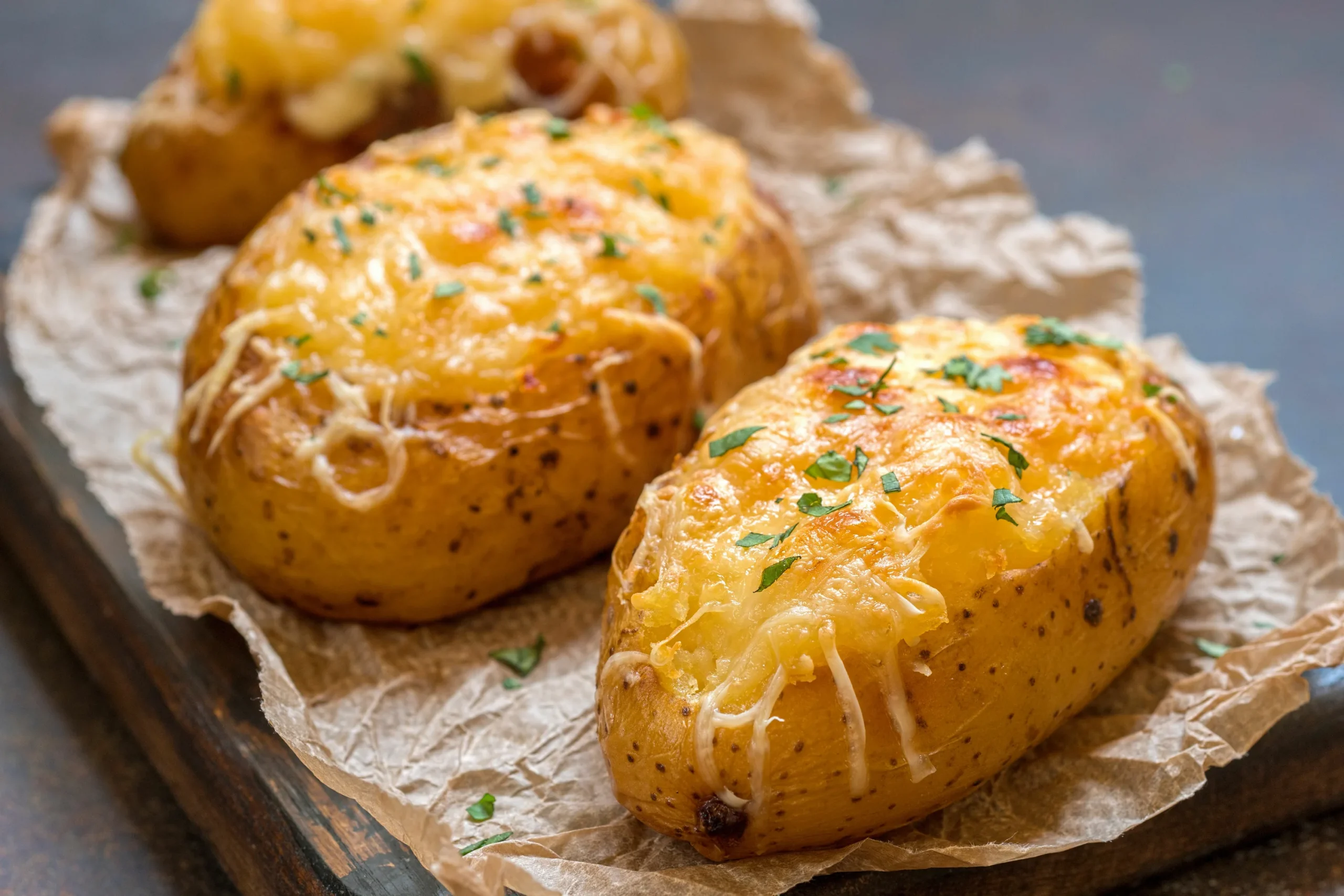 Recept na rychlé a snadné jídlo z plněných brambor se sýrem a sýrovou zapékanou
